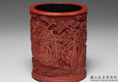 图片[3]-Red lacquer brush holder with carving of Wang Hsi-chih Exchanging Calligraphy for Geese, Qianlong reign (1736-1795), Qing dynasty-China Archive